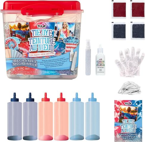 Tulip One-Step Tie-Dye USA Party Mega Value Kit, 74-Piece - Patriotic Red White & Blue Tie Dye Set for Fourth of July & Memorial Day in Kuwait