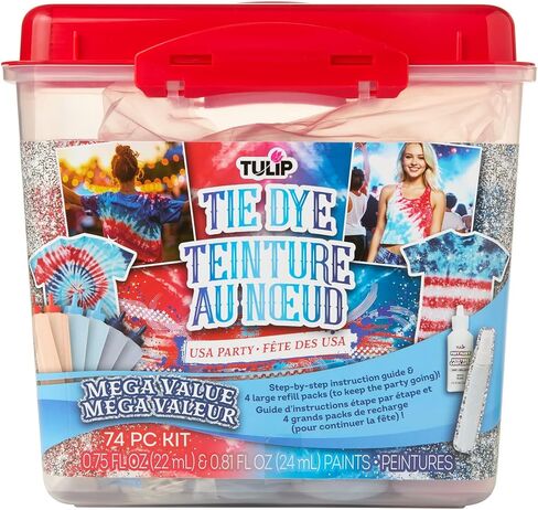 Tulip One-Step Tie-Dye USA Party Mega Value Kit, 74-Piece - Patriotic Red White & Blue Tie Dye Set for Fourth of July & Memorial Day in Kuwait