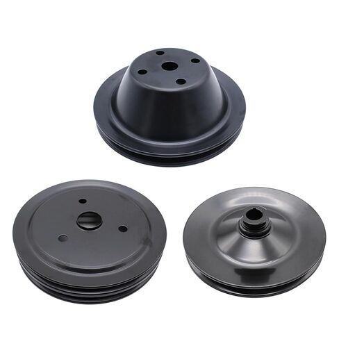 3Pcs Black Steel 1 Groove Power Steering Pump Pulley; 2 Groove Crankshaft Pulley; 1 Groove Water Pump Pulley Compatible with Small Block Chevy SBC 350 Short Water Pump in Kuwait
