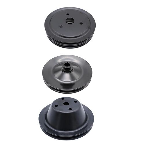 3Pcs Black Steel 1 Groove Power Steering Pump Pulley; 2 Groove Crankshaft Pulley; 1 Groove Water Pump Pulley Compatible with Small Block Chevy SBC 350 Short Water Pump in Kuwait