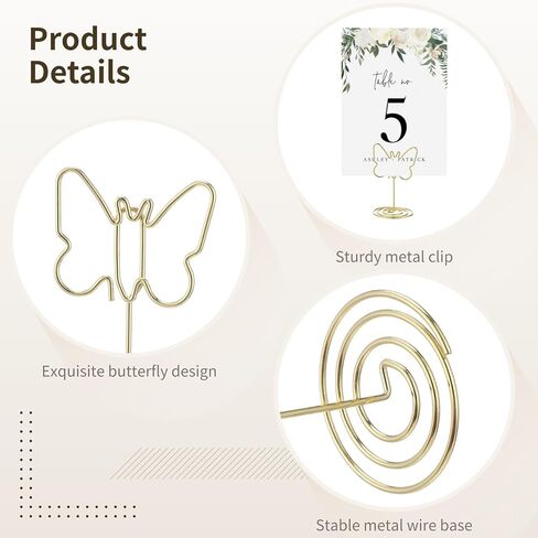 50 Pcs Gold Table Number Holders, Butterfly Place Card Holders with Sturdy Metal Wire Clip Base, Elegant Picture Stands for Wedding, Party, Events, Banquet & Buffet in Kuwait