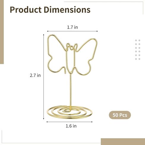 50 Pcs Gold Table Number Holders, Butterfly Place Card Holders with Sturdy Metal Wire Clip Base, Elegant Picture Stands for Wedding, Party, Events, Banquet & Buffet in Kuwait