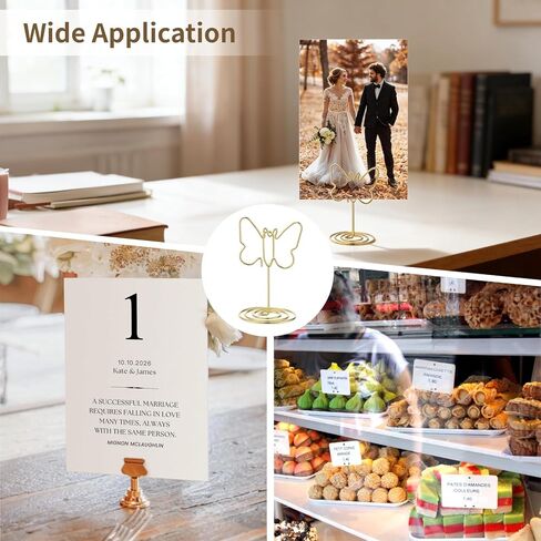 50 Pcs Gold Table Number Holders, Butterfly Place Card Holders with Sturdy Metal Wire Clip Base, Elegant Picture Stands for Wedding, Party, Events, Banquet & Buffet in Kuwait