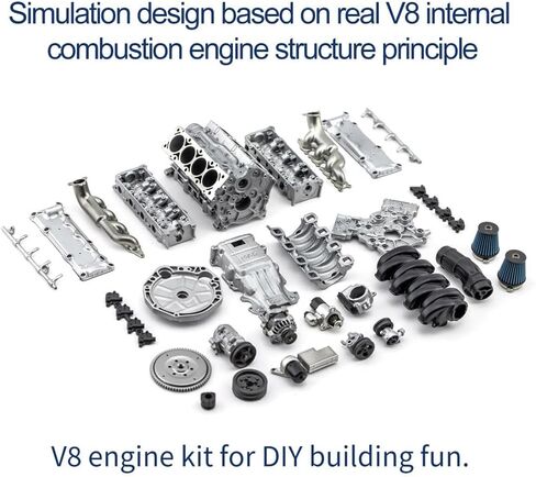MAD RC 3D Printing Resin Simulated Dynamic Work V8 Engine Internal Combustion Engine Model DIY Assembly KIT Version for AX90104 SCX10Ⅱ Capra VS4-10 Pro/Ultra Model Vehicle Original Color in Kuwait