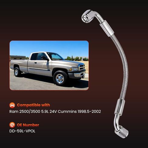 Heavy Duty Braided Vacuum Pump Feed Hose Compatible with 1998.5-2002 Ram 2500 3500 5.9L 24V Cummins Replaces DD-59L-VPOL in Kuwait