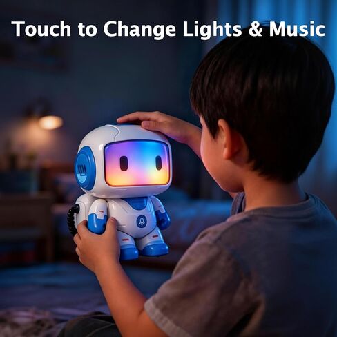 Interactive Learning Robot Toy for Kids Ages 3–6, Button-Based Programming, Touch Light Effects, Music & Dancing, Record & Voice Changer, Rechargeable Preschool Educational Toy (Blue) in Kuwait