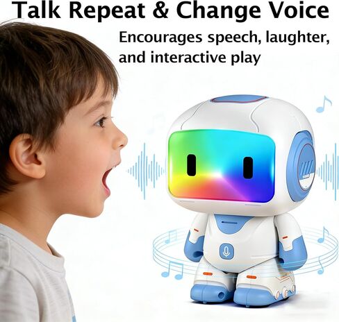Interactive Learning Robot Toy for Kids Ages 3–6, Button-Based Programming, Touch Light Effects, Music & Dancing, Record & Voice Changer, Rechargeable Preschool Educational Toy (Blue) in Kuwait