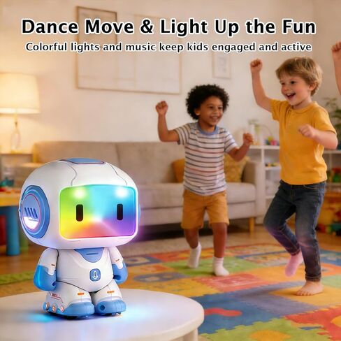 Interactive Learning Robot Toy for Kids Ages 3–6, Button-Based Programming, Touch Light Effects, Music & Dancing, Record & Voice Changer, Rechargeable Preschool Educational Toy (Blue) in Kuwait