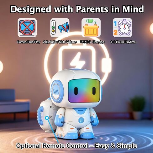 Interactive Learning Robot Toy for Kids Ages 3–6, Button-Based Programming, Touch Light Effects, Music & Dancing, Record & Voice Changer, Rechargeable Preschool Educational Toy (Blue) in Kuwait