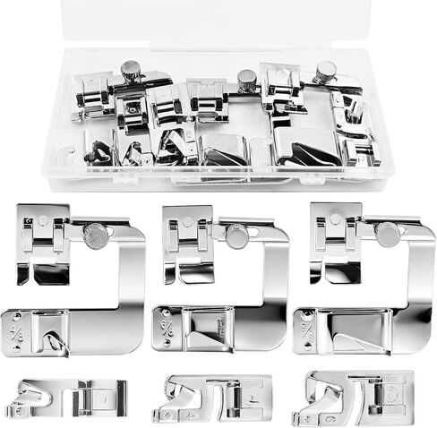 Rolled Hem Presser Foot Set [6 Sizes] Wide & Narrow Hemming Foot for Professional Finish Compatible with Singer Heavy Duty, Kenmore & Low Shank Machines in Kuwait