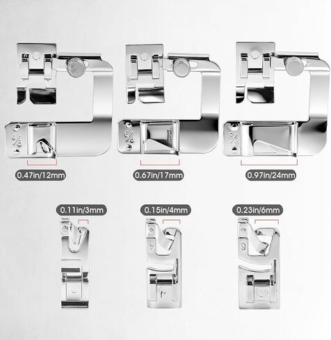 Rolled Hem Presser Foot Set [6 Sizes] Wide & Narrow Hemming Foot for Professional Finish Compatible with Singer Heavy Duty, Kenmore & Low Shank Machines in Kuwait