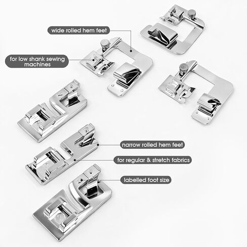 Rolled Hem Presser Foot Set [6 Sizes] Wide & Narrow Hemming Foot for Professional Finish Compatible with Singer Heavy Duty, Kenmore & Low Shank Machines in Kuwait
