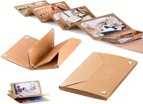 Stretchable Folding Photo Album DIY Photo Card Holder Accordion Scrapbook Album for Pictures Cards(Brown) in Kuwait