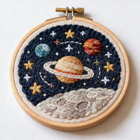 مجموعة إبر خرامة DIY مجموعة Space Planet سهلة للمبتدئين في التطريز مع طوق لتخفيف التوتر وهواية حرفية وديكور منزلي 20 × 20 سم - 1 in Kuwait
