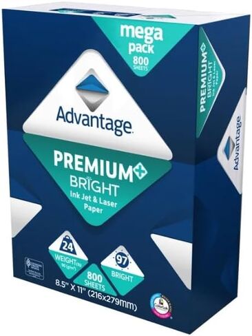 Advantage Premium Bright Ink Jet and Laser Paper, 8.5" *11" Letter, White, 24lb, 97 Bright, 1 Ream of 800 Sheets in Kuwait