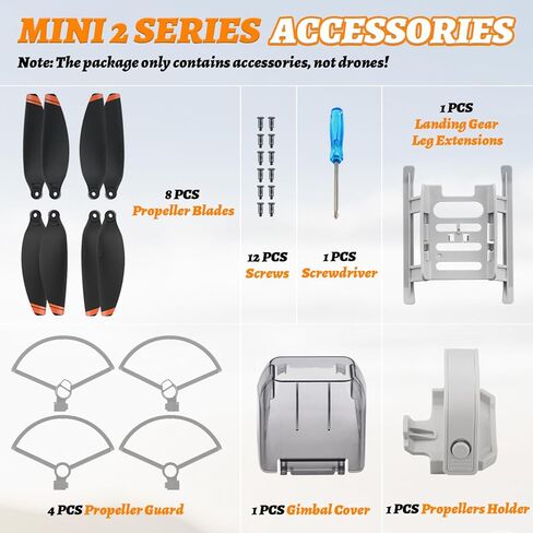 ملحقات الطائرات بدون طيار متوافقة مع سلسلة DJI Mini 2، 8 × مراوح Mini 4K/Mini 2 SE/Mini SE، 4 × واقي المروحة، 1 × واقي حامل المروحة، 1 × ملحق ساق جهاز الهبوط، 1 × غطاء جيمبال in Kuwait