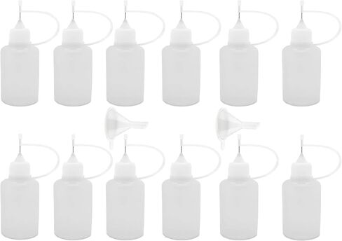 14-Piece Precision Tip Applicator Bottle Set | 12 Pack of 30ml (1oz) Squeeze Bottles with Fine Point Needle & 2 Funnels | for Crafts, Glue, Oil, Painting & DIY Projects in Kuwait