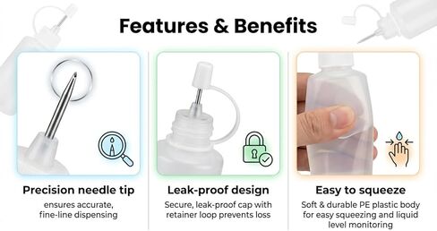 14-Piece Precision Tip Applicator Bottle Set | 12 Pack of 30ml (1oz) Squeeze Bottles with Fine Point Needle & 2 Funnels | for Crafts, Glue, Oil, Painting & DIY Projects in Kuwait