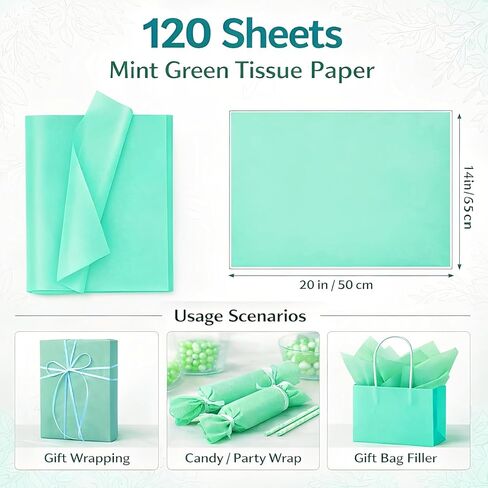 Teal Tissue Paper Bulk for Gift Bags, 120 Sheets 14 x 20 Inches, 15gsm Lightweight Wrapping Tissue Paper & Box Filler Paper for Birthdays Party, Weddings, Baby Showers, Holidays, DIY Crafts, Flowers in Kuwait