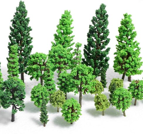 32 Pcs Mixed Model Trees 0.7 to 4.45 Inch Miniature Trees Train Scenery Diorama Tree Railroad Architecture Fake Tree for DIY Crafts, Building Model, Scenery Landscape, Natural Green in Kuwait