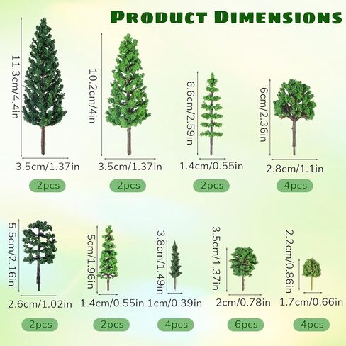 32 Pcs Mixed Model Trees 0.7 to 4.45 Inch Miniature Trees Train Scenery Diorama Tree Railroad Architecture Fake Tree for DIY Crafts, Building Model, Scenery Landscape, Natural Green in Kuwait