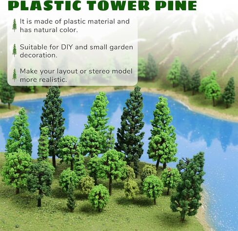 32 Pcs Mixed Model Trees 0.7 to 4.45 Inch Miniature Trees Train Scenery Diorama Tree Railroad Architecture Fake Tree for DIY Crafts, Building Model, Scenery Landscape, Natural Green in Kuwait