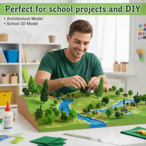 32 Pcs Mixed Model Trees 0.7 to 4.45 Inch Miniature Trees Train Scenery Diorama Tree Railroad Architecture Fake Tree for DIY Crafts, Building Model, Scenery Landscape, Natural Green in Kuwait