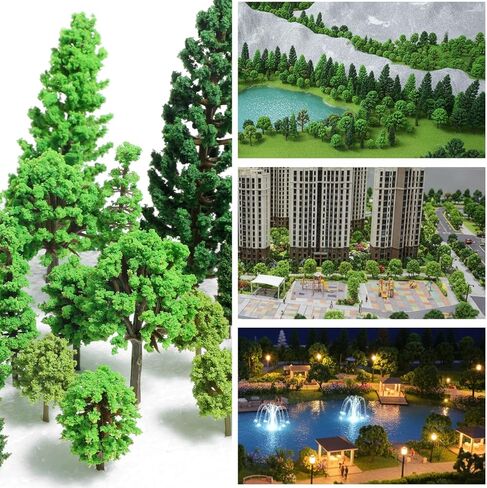32 Pcs Mixed Model Trees 0.7 to 4.45 Inch Miniature Trees Train Scenery Diorama Tree Railroad Architecture Fake Tree for DIY Crafts, Building Model, Scenery Landscape, Natural Green in Kuwait