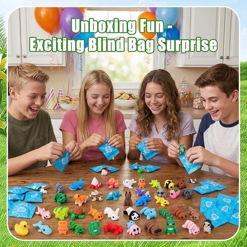 Hysagtek 50Pcs 3D Printed Animals Blind Bag - Mystery Pack Flexible Articulated Fidget Toys Realistic Mini Animals Figures for Desk Decor Rewards Goodie Bags Party Favors Birthday Gifts in Kuwait