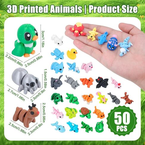 Hysagtek 50Pcs 3D Printed Animals Blind Bag - Mystery Pack Flexible Articulated Fidget Toys Realistic Mini Animals Figures for Desk Decor Rewards Goodie Bags Party Favors Birthday Gifts in Kuwait