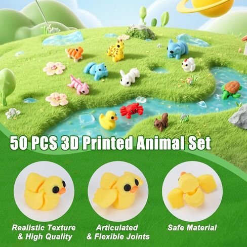Hysagtek 50Pcs 3D Printed Animals Blind Bag - Mystery Pack Flexible Articulated Fidget Toys Realistic Mini Animals Figures for Desk Decor Rewards Goodie Bags Party Favors Birthday Gifts in Kuwait