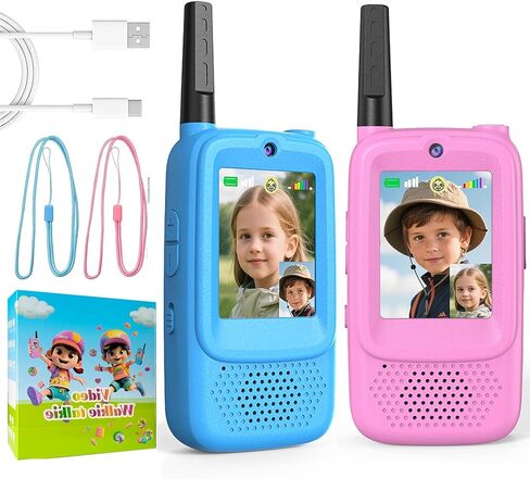 Video Walkie Talkies for Kids, 2 Pack Rechargeable HD Camera Walkie Talkie Toys with Flashlight, Indoor, Outdoor Adventure Toys Birthday for Kids Boys Girls Age 3-12, Blue/Pink in Kuwait