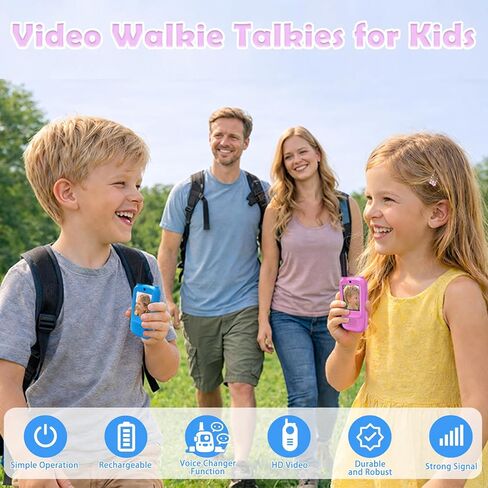 Video Walkie Talkies for Kids, 2 Pack Rechargeable HD Camera Walkie Talkie Toys with Flashlight, Indoor, Outdoor Adventure Toys Birthday for Kids Boys Girls Age 3-12, Blue/Pink in Kuwait