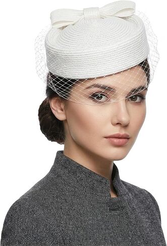 FADVES القش قطع فاسناتور خمر قبعة القوس الحجاب صندوق حبوب منع الحمل لحفل الزفاف الشاي 20s 50s أغطية الرأس in Kuwait