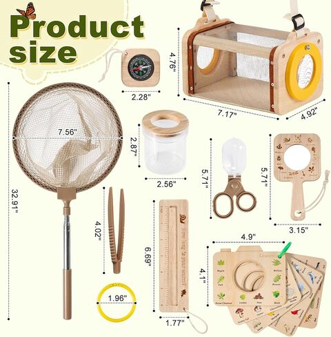Wooden Bug Catcher Kit for Kids,10PCS Kids Bug Catching Kit with Bug Collector,Butterfly Net,Magnifying Glass,Toddler Bug Habitat Outdoor Explorer Kit Bug Collection,Nature Gift for Boys&Girls in Kuwait