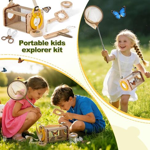 Wooden Bug Catcher Kit for Kids,10PCS Kids Bug Catching Kit with Bug Collector,Butterfly Net,Magnifying Glass,Toddler Bug Habitat Outdoor Explorer Kit Bug Collection,Nature Gift for Boys&Girls in Kuwait