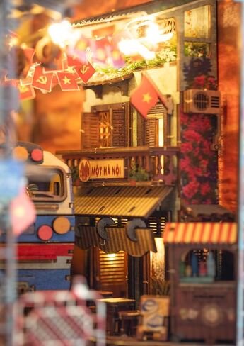 Vietnam DIY Miniature Kit - Hanoi Train Street Book Nook, Noodle House, Bahn Mi Cart - Tiny Diorama Building Kits, Craft Hobby Gifts for Teens and Adults in Kuwait