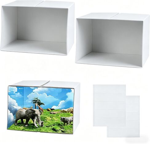 2PCS Foldable White Diorama Box Kit - 11.8x8.7x8.3 Inch Cardboard Display Box with Double-Sided Tapes & Transparent Plastic Cover for DIY Crafts, Miniatures, Figurines & School Projects in Kuwait