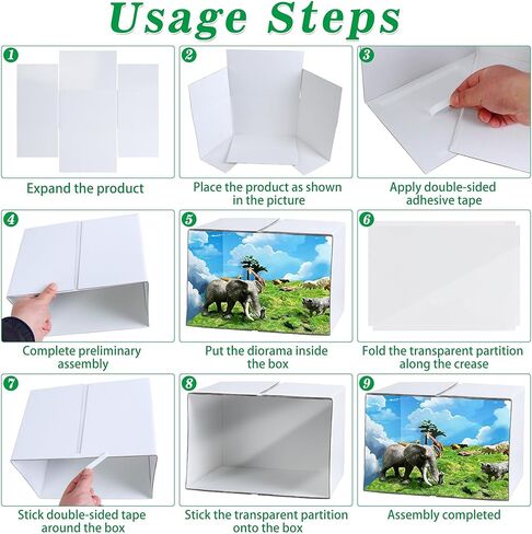 2PCS Foldable White Diorama Box Kit - 11.8x8.7x8.3 Inch Cardboard Display Box with Double-Sided Tapes & Transparent Plastic Cover for DIY Crafts, Miniatures, Figurines & School Projects in Kuwait