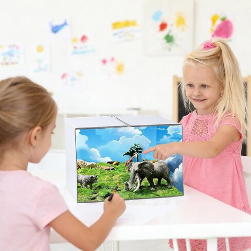 2PCS Foldable White Diorama Box Kit - 11.8x8.7x8.3 Inch Cardboard Display Box with Double-Sided Tapes & Transparent Plastic Cover for DIY Crafts, Miniatures, Figurines & School Projects in Kuwait