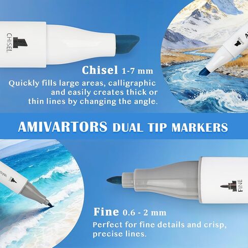 80 Colors Alcohol Markers Dual Tip Set, Chisel & Fine, 2.8g High Ink Capacity, Easy Blending Art Markers for Artists, Adults Coloring, Sketching, Drawing, Illustration & Painting with Carrying Case in Kuwait