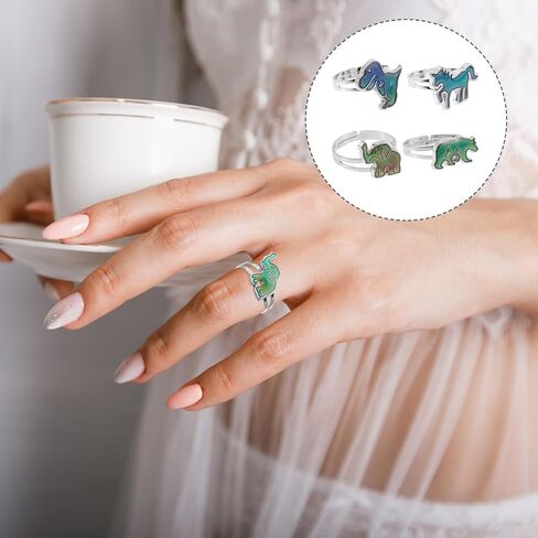 4Pcs Color Changing Animal Mood Rings Thermochromic Finger Rings for Dinosaur Elephant Polar Bear Fun Carnival Costume Accessories in Kuwait