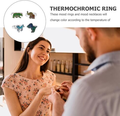 4Pcs Color Changing Animal Mood Rings Thermochromic Finger Rings for Dinosaur Elephant Polar Bear Fun Carnival Costume Accessories in Kuwait