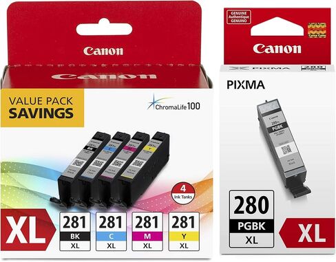 حزمة قيمة لخزان حبر Canon CLI-281 XL بأربعة ألوان (2037C005) خزان حبر أسود PGI-280 XL (2021C001) in Kuwait