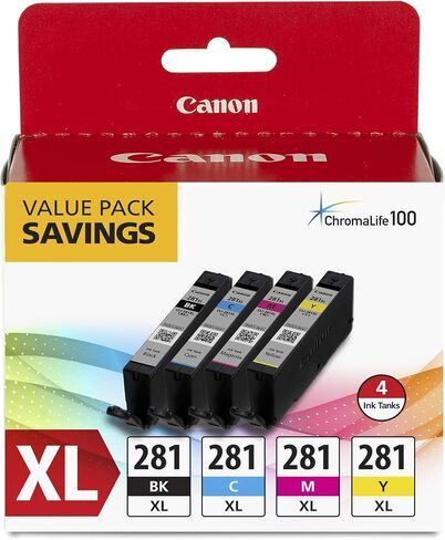حزمة قيمة لخزان حبر Canon CLI-281 XL بأربعة ألوان (2037C005) خزان حبر أسود PGI-280 XL (2021C001) in Kuwait