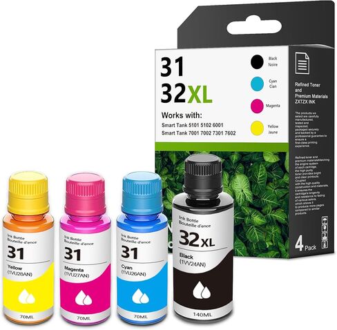 31 32xl Ink Bottle Set Smart Tank 7602 5101 6001 651 Ink Refill Replacement for HP 31 Ink 32XL Black Ink Bottle Set for Smart Tank 5101 7602 5000 651 5103 5102 7002 7006 6001 7301 7001 7302 Printers in Kuwait