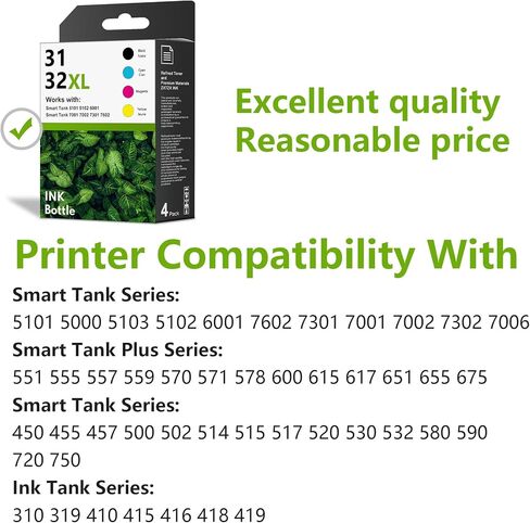 31 32xl Ink Bottle Set Smart Tank 7602 5101 6001 651 Ink Refill Replacement for HP 31 Ink 32XL Black Ink Bottle Set for Smart Tank 5101 7602 5000 651 5103 5102 7002 7006 6001 7301 7001 7302 Printers in Kuwait