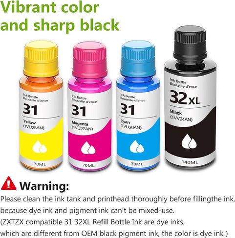31 32xl Ink Bottle Set Smart Tank 7602 5101 6001 651 Ink Refill Replacement for HP 31 Ink 32XL Black Ink Bottle Set for Smart Tank 5101 7602 5000 651 5103 5102 7002 7006 6001 7301 7001 7302 Printers in Kuwait