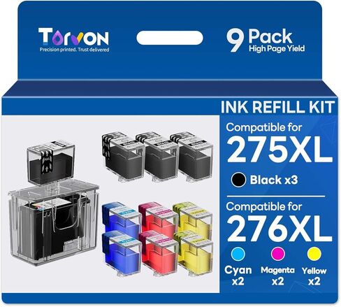 مجموعة إعادة تعبئة الحبر 275XL 276XL لحبر Canon 275 و276 PG275 CL276 275XL 276XL لطابعة TR4722 TS3722 TS3522 TR4720 TS3500 TS3520 TR4700 TS3720 (9 عبوات، 3BK/2C/2M/2Y) in Kuwait