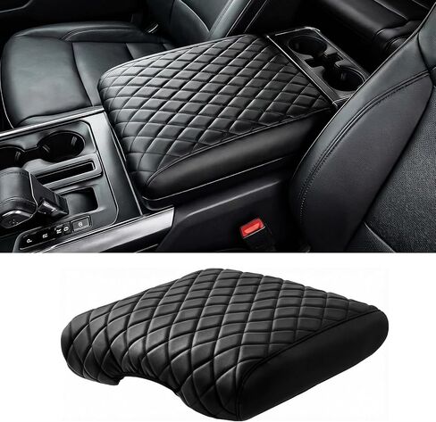 غطاء مسند ذراع لوحدة التحكم المركزية من FREESOO لسيارة Ford F150 2021 2022 2023 2024 2025 2026، واقي جلدي لغطاء مسند الذراع وملحقات داخلية لوسادة وحدة التحكم الوسطى، أسود (مقعد الدلو فقط) in Kuwait